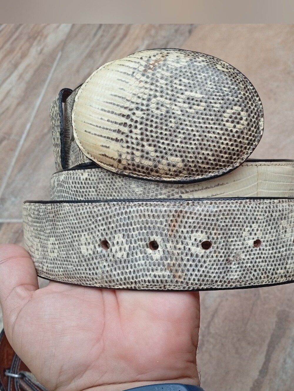 Oklahoma Natural Lizard Cowboy Belt,Oval Buckle